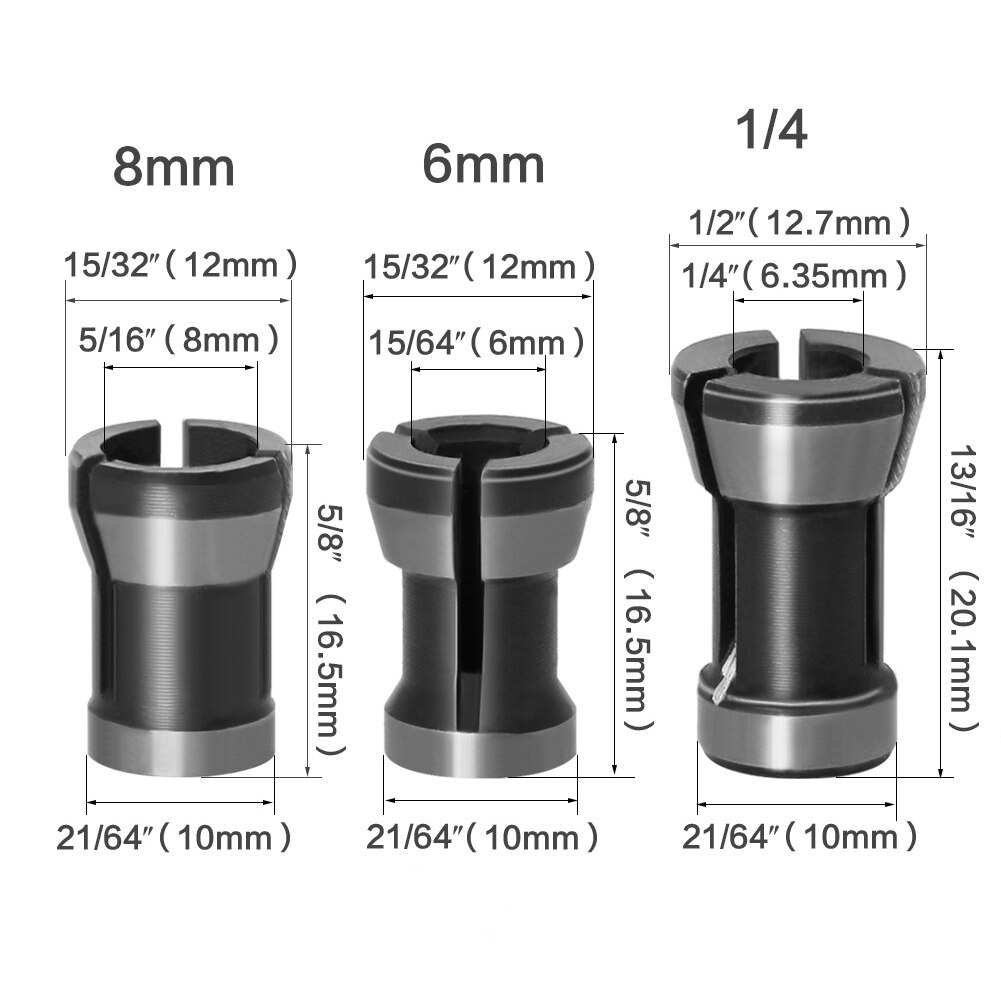 Set de Collet para Ruteadora (6mm, 6.35mm, 8mm) - Imagen 2