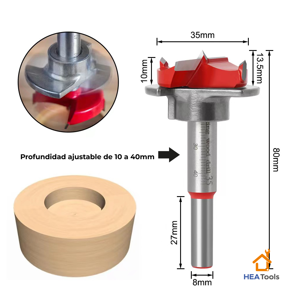 Set Kit Guía de Perforación Forstner 35mm ABS - Imagen 2