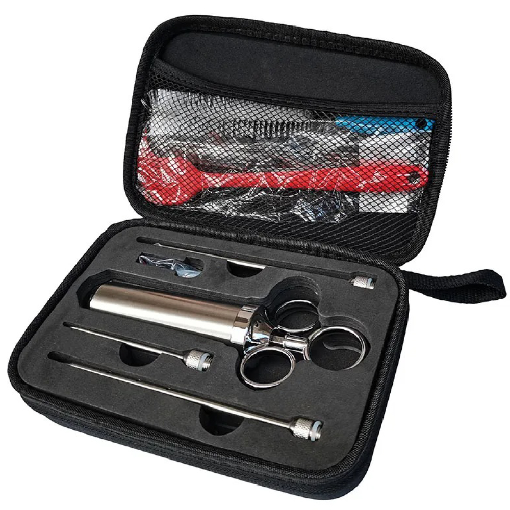 Jeringa marinadora profesional 2oz de acero inoxidable con estuche