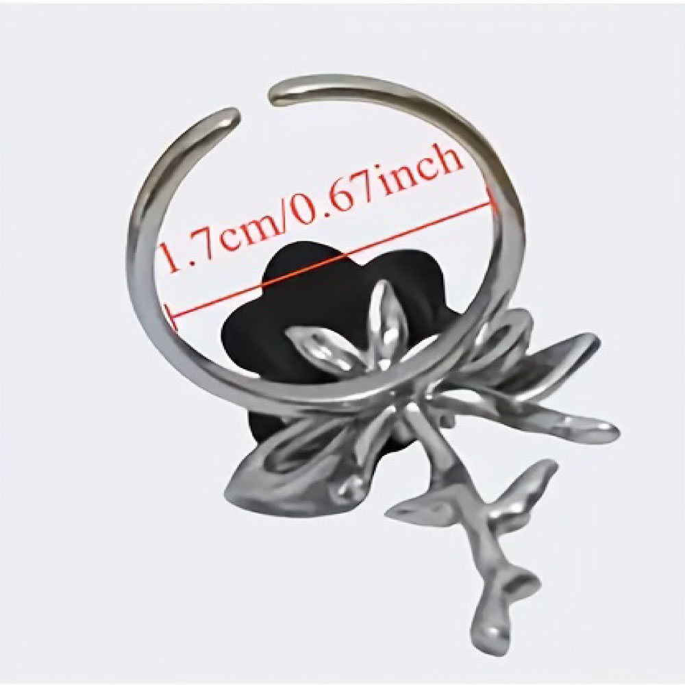 Anillo Ajustable Gótico Plateado con Rosa Negra - Imagen 4