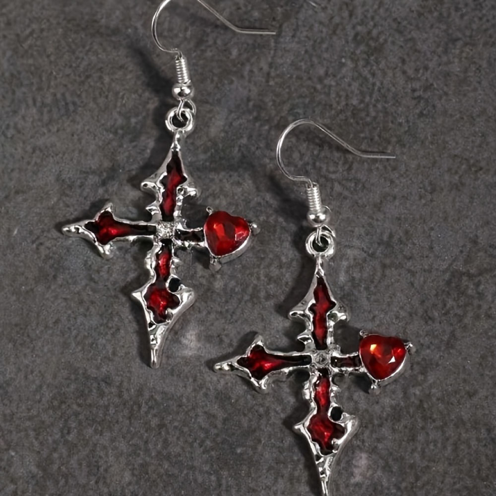 Arete Gótico de Cruz Plateado - Imagen 2