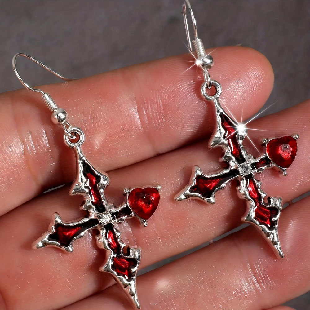 Arete Gótico de Cruz Plateado - Imagen 4