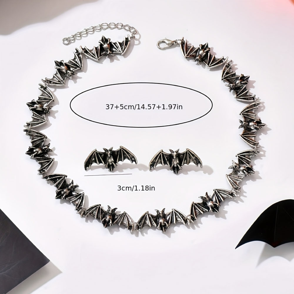 Set de Collar y Aretes Murcielago estilo Gótico - Imagen 5