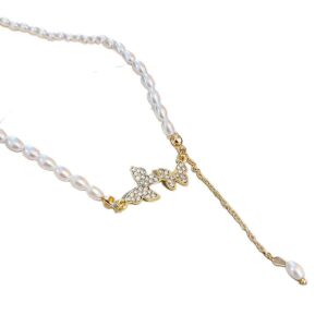 Collar De Mariposas Y Perla Elegante