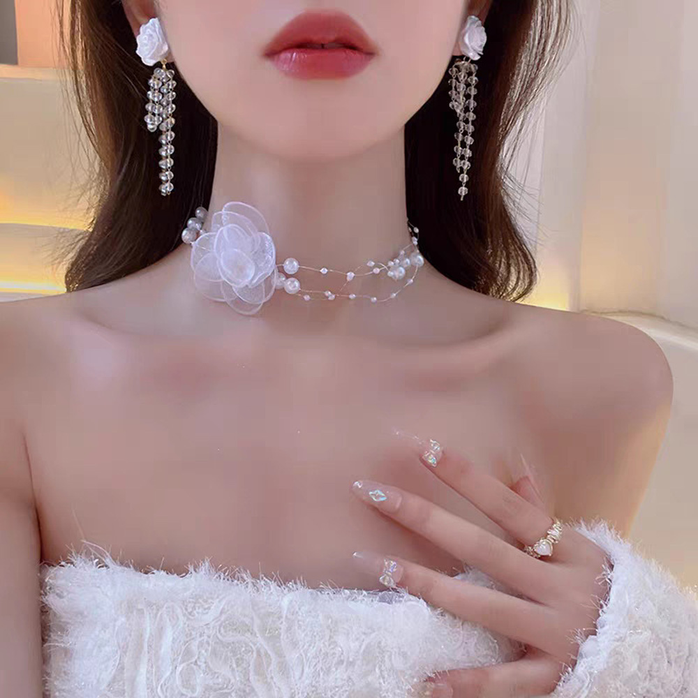 Gargantilla De Rosa Blanca Y Perlas - Araalis - Imagen 7