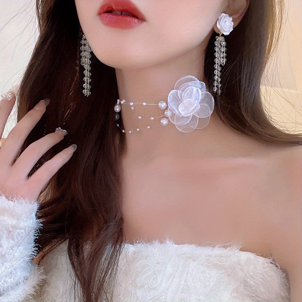 Gargantilla De Rosa Blanca Y Perlas - Araalis - Imagen 5