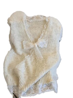 Chaleco Cuello V Lazo Primavera Beige - M