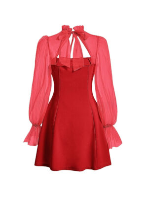 Vestido Manga Larga Semi Transparente Negro Elegante - L