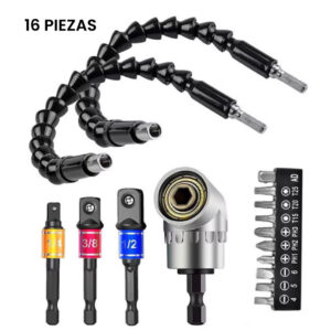 SET 16 piezas destor 105° mag hex 1/4" flex + exten + puntas